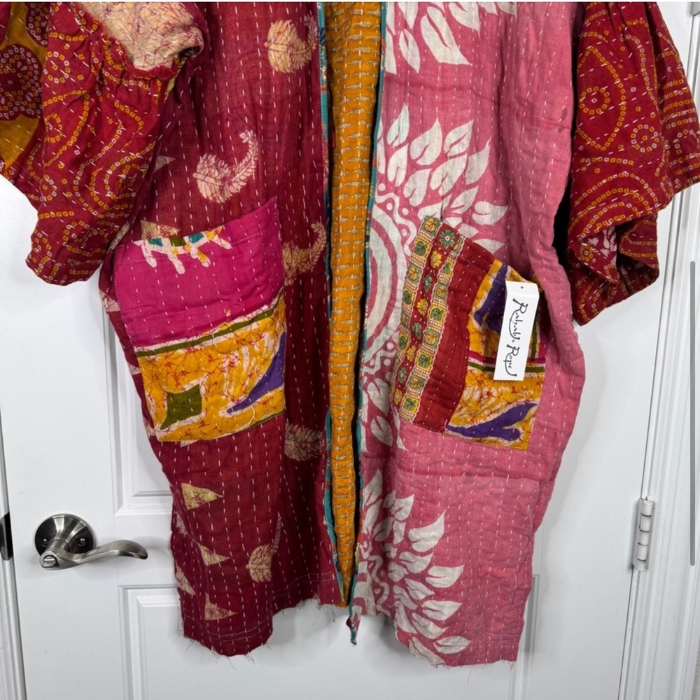 RAHAB’S ROPE Kantha NEW Reversible Patchwork Open Front Boho Kimono Duster NEW - Picture 4 of 14